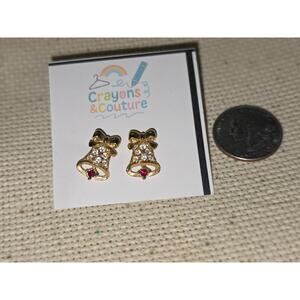 Avon Gold Tone Bell Peirced Earrings Christmas Sparkling Wedding Holiday Red